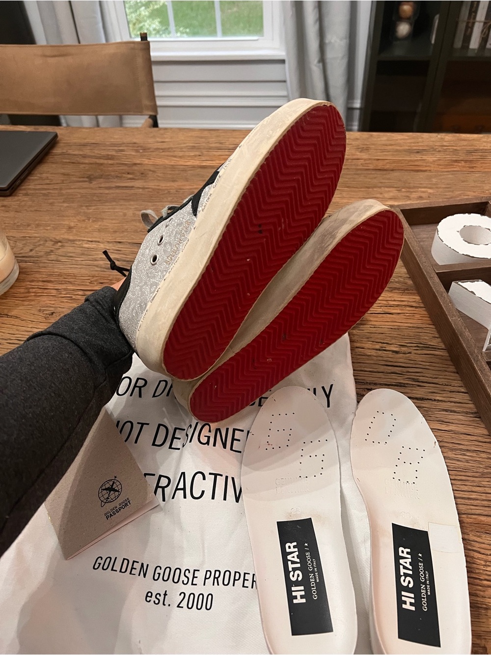 Golden Goose Beige, Black and Red Superstar Sneakers - Picture 6 of 9